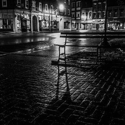 Park bench on a rainy night by Kendall McKernon Park bench on a rainy night by Kendall McKernon