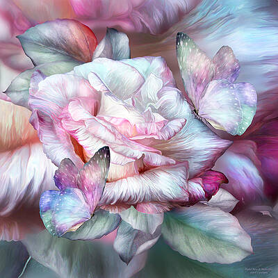 Wall Art - Mixed Media - Pastel Rose And Butterflies by Carol Cavalaris