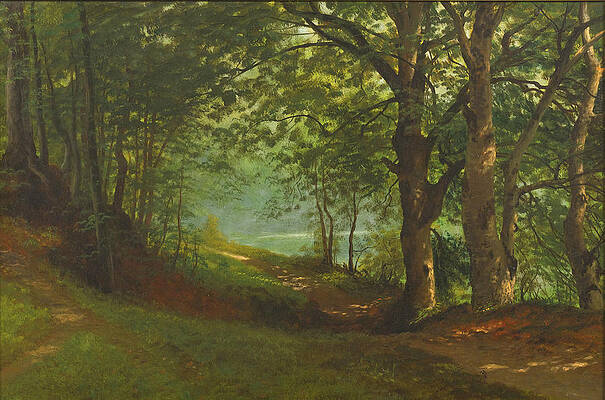 Path by a Lake in a Fores Print by Albert Bierstadt