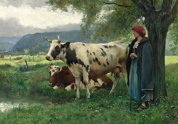 Peasant Woman With Cows Print by Julien Dupre