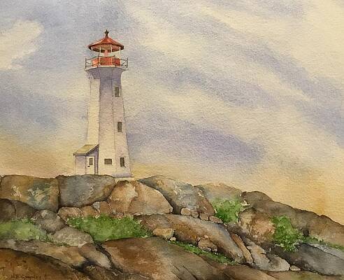 The Beacon Lighthouse on Canvas Board Painting Peggy's Cove N.S. - Ruby Lane