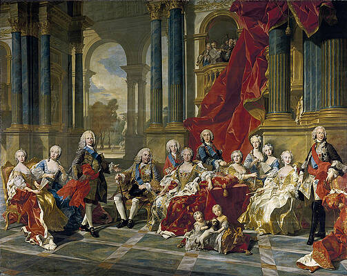 Philip V of Spain and his family Print by Louis-Michel van Loo