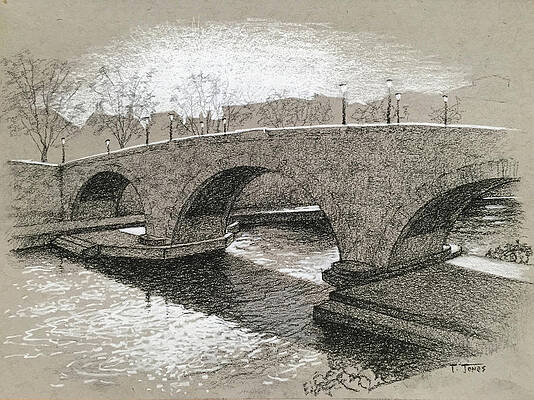 Stone bridge over river landscape sketch retro Vector Image