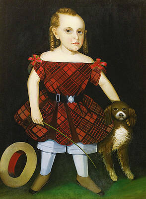 Portait of a Young Boy in Plaid with Dog Print by Ammi Phillips