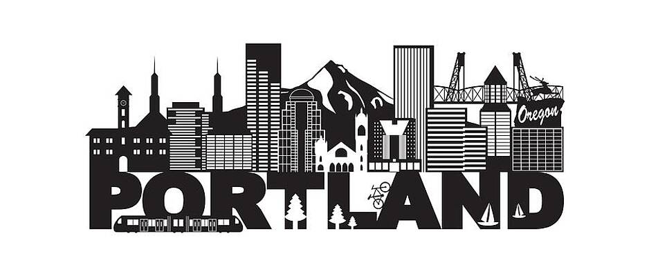 Portland Oregon Skyline And Text Black And White Illustration Photograph By Jit Lim