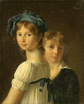 Portrait of a Sister and her younger Brother Print by Marie-Victoire Lemoine