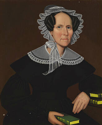 Portrait of a Woman holding a Book Print by Ammi Phillips
