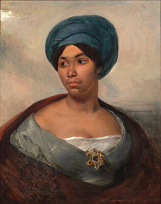 Portrait of a Woman in a Blue Turban Print by Eugene Delacroix
