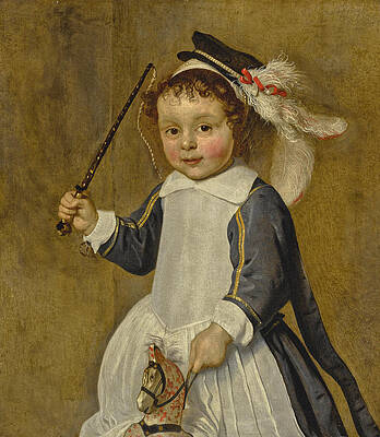 Portrait of a Young Boy on a Hobby Horse, Three-Quarter Length Print by Ludolph de Jongh