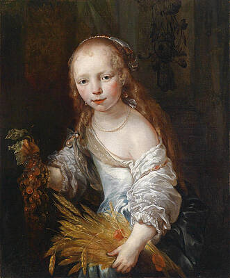Portrait of a young girl as Ceres Print by Jan van Noordt