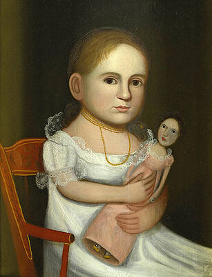 Portrait of a Young Girl Wearing a White Dress and Gold Beads Print by Zedekiah Belknap