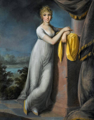 Portrait of a Young Lady leaning against a Pedestal Print by Teodoro Matteini