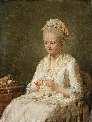 Portrait of a Young Lady sewing called Portrait of Madame Lagrenee Print by Nicolas Bernard Lepicie