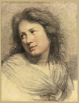 Portrait of a Young Woman looking over her Shoulder Print by Attributed to Francois-Andre Vincent
