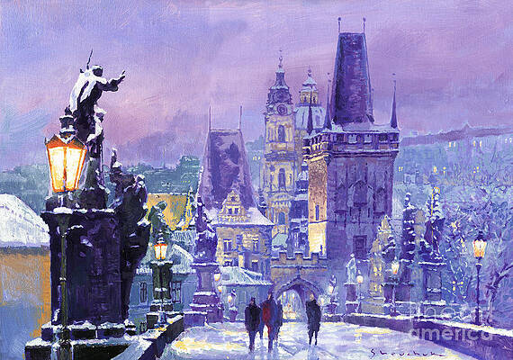 Wall Art - Painting - Prague Winter Charles Bridge by Yuriy Shevchuk