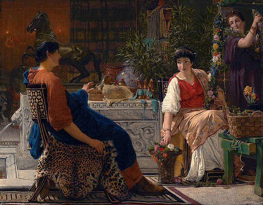 Preparations for the festivities. The floral wreath Print by Lawrence Alma-Tadema