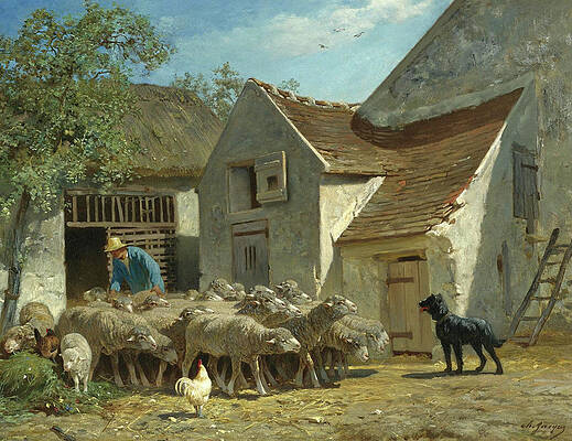 Preparing The Flock For Pasture Print by Charles-Emile Jacque