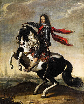 Prince Waldemar Christian of Denmark in armor on horseback Print by Attributed to Wolfgang Heimbach