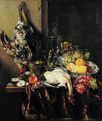 Pronkstillleven with Fruit and Fowl Print by Abraham van Beijeren