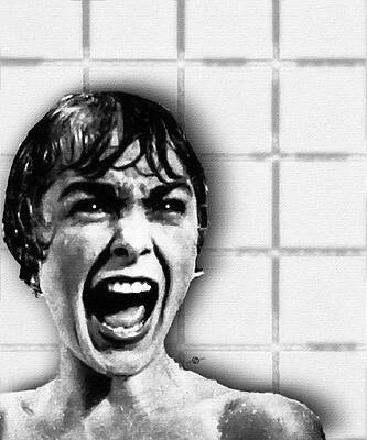 Wall Art - Painting - Psycho by Alfred Hitchcock, with Janet Leigh Shower Scene V Black and White by Tony Rubino