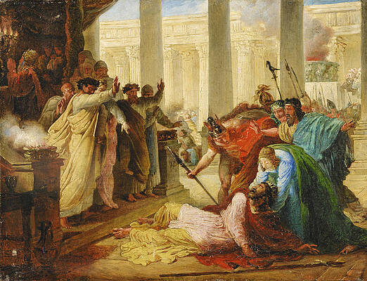 Ptolemy Philopator Struck by Death as he desecrated the Temple of Jerusalem Print by Francois Joseph Heim