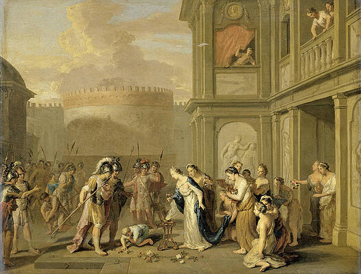 Queen Cleophis Offering Wine to Alexander the Great after his Conquest of Mazaka Print by Gerard Hoet