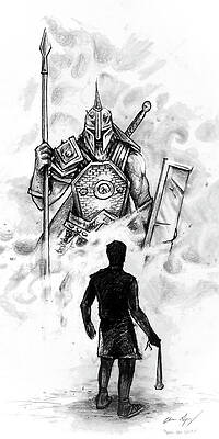Wall Art - Drawing - Quick Sketch - David and Goliath by Aaron Spong