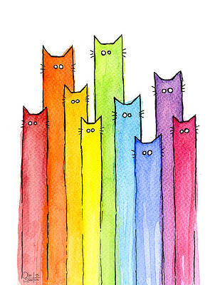 Cat Art Print Cat Print Children's Art Fun Cat Art Fiesta Polka-Dot Kitties and Mouse Cat Wall Art Print