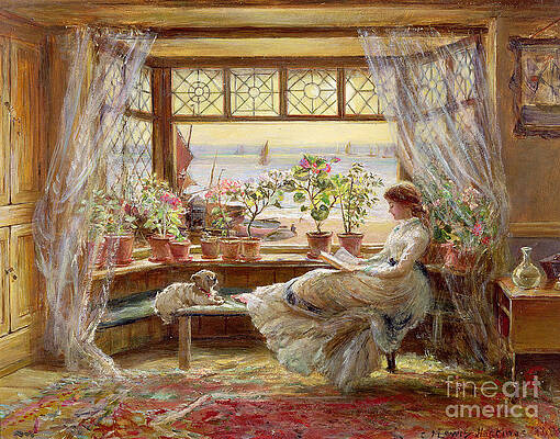 Wall Art - Painting - Reading by the Window by Charles James Lewis