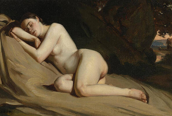 Reclining Female Nude in a Landscape Print by William Etty