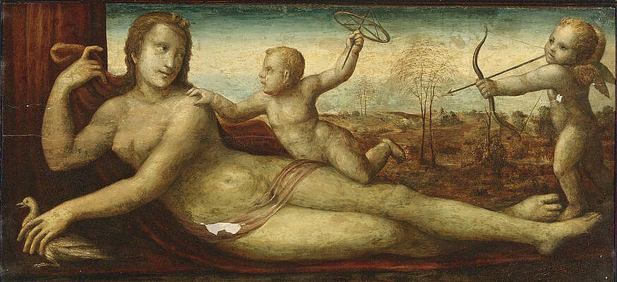 Reclining Venus with two Amorini Print by Bartolomeo Neroni