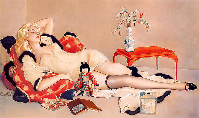 Wall Art - Painting - Reclining Woman In Lingerie  by Mountain Dreams
