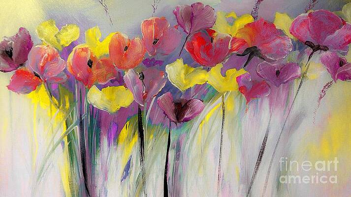 Red and Yellow Floral Field Painting by Lisa Kaiser Red and Yellow Floral Field Painting by Lisa Kaiser