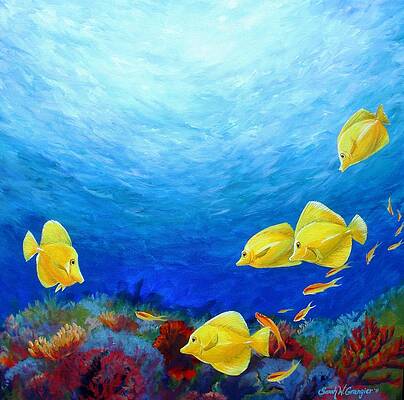 Reef with Yellow Tangs by Sarah Grangier Reef with Yellow Tangs by Sarah Grangier
