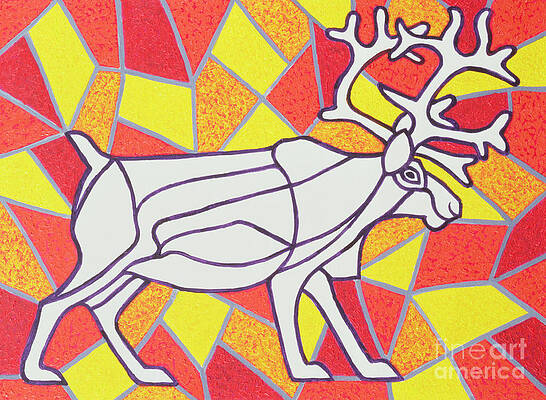 Wall Art - Painting - Reindeer on Stained Glass  by Pat Scott