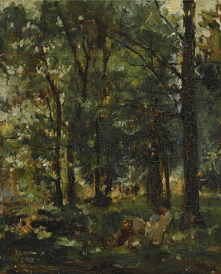 Resting Figures in a Forest Landscape Print by Albert Roelofs