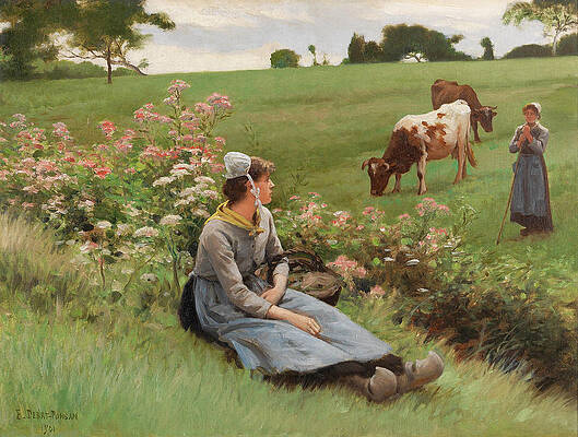 Resting in the Field Print by Edouard Debat-Ponsan