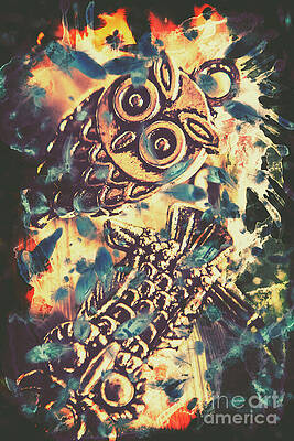 Wall Art featuring the photograph Retro Pop Art Owls Under Floating Feathers by Jorgo Photography