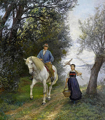 Rider and Farmer's Wife at the Lake Print by Rudolf Koller