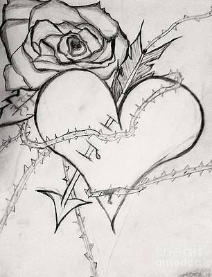 Wall Art - Drawing - Rose Guarded Heart by Shylee Charlton