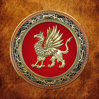 Wall Art - Photograph - Sacred Golden Griffin On Brown Leather by Serge Averbukh