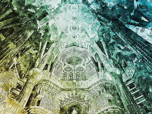 Modern Painting - Sagrada Familia - 24 by AM FineArtPrints