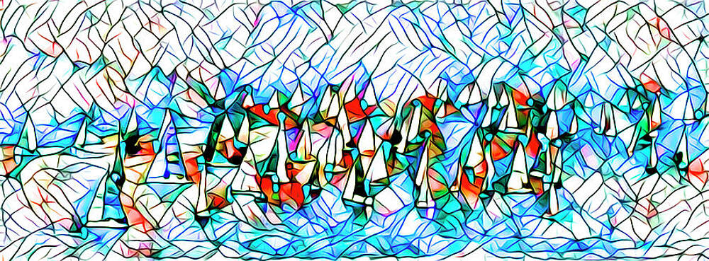 Sailboat Bay Abstract Stained Glass Digital Art By Js Stewart