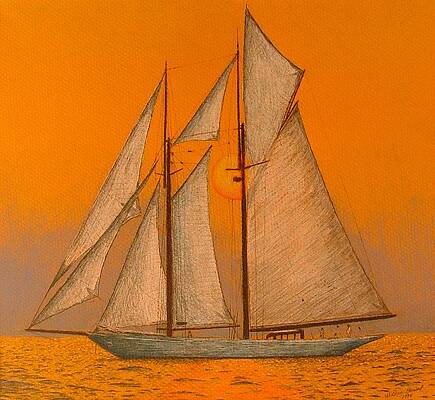 Wall Art - Drawing - Sailing At Sunset by Dan Hausel