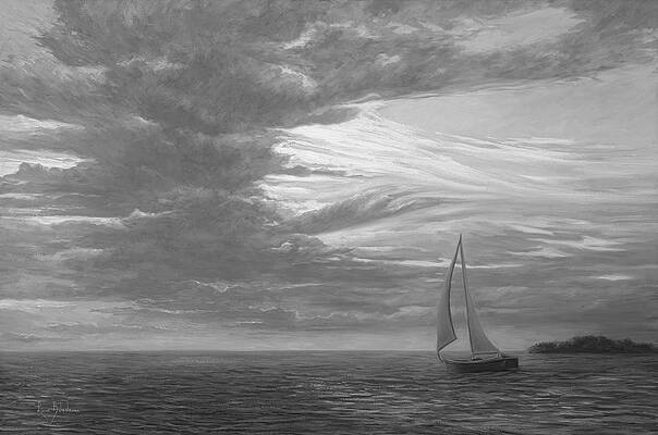 Wall Art - Painting - Sailing Away - Black and White by Lucie Bilodeau