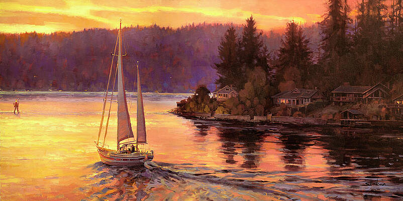 Wall Art - Painting - Sailing on the Sound by Steve Henderson