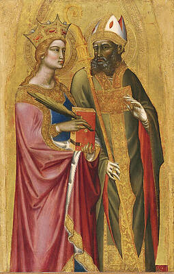 Saint Catherine and a bishop Saint possibly Saint Regulus Print by Angelo Puccinelli