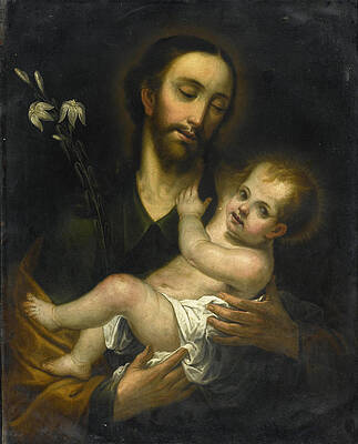 Saint Joseph and the Christ Child Print by Miguel Cabrera