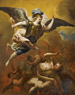 Saint Michael defeating Satan Print by Luca Giordano