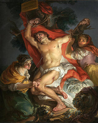 Saint Sebastian Tended by Saint Irene Print by Vicente Lopez y Portana